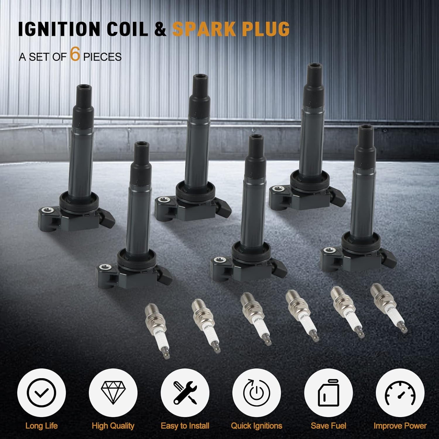 POLARPRA Ignition Coil Pack & Iridium Spark Plugs for Toyota Lexus ES300 RX300 Camry Sienna Avalon 1999-2006