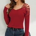 thumbnail image 4 of Kaemgyyd Women's Cold Shoulder Tops Fall Fashion Long Sleeve Sparkly Shirt Solid Soft V Neck Tee Blouse Spring Clothes, 4 of 4