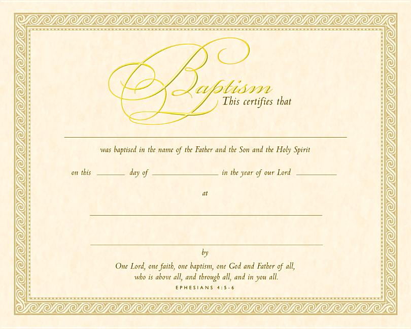 Baptism Certificate (Pk of 6) Parchment, Gold Foil Embossed (Other
