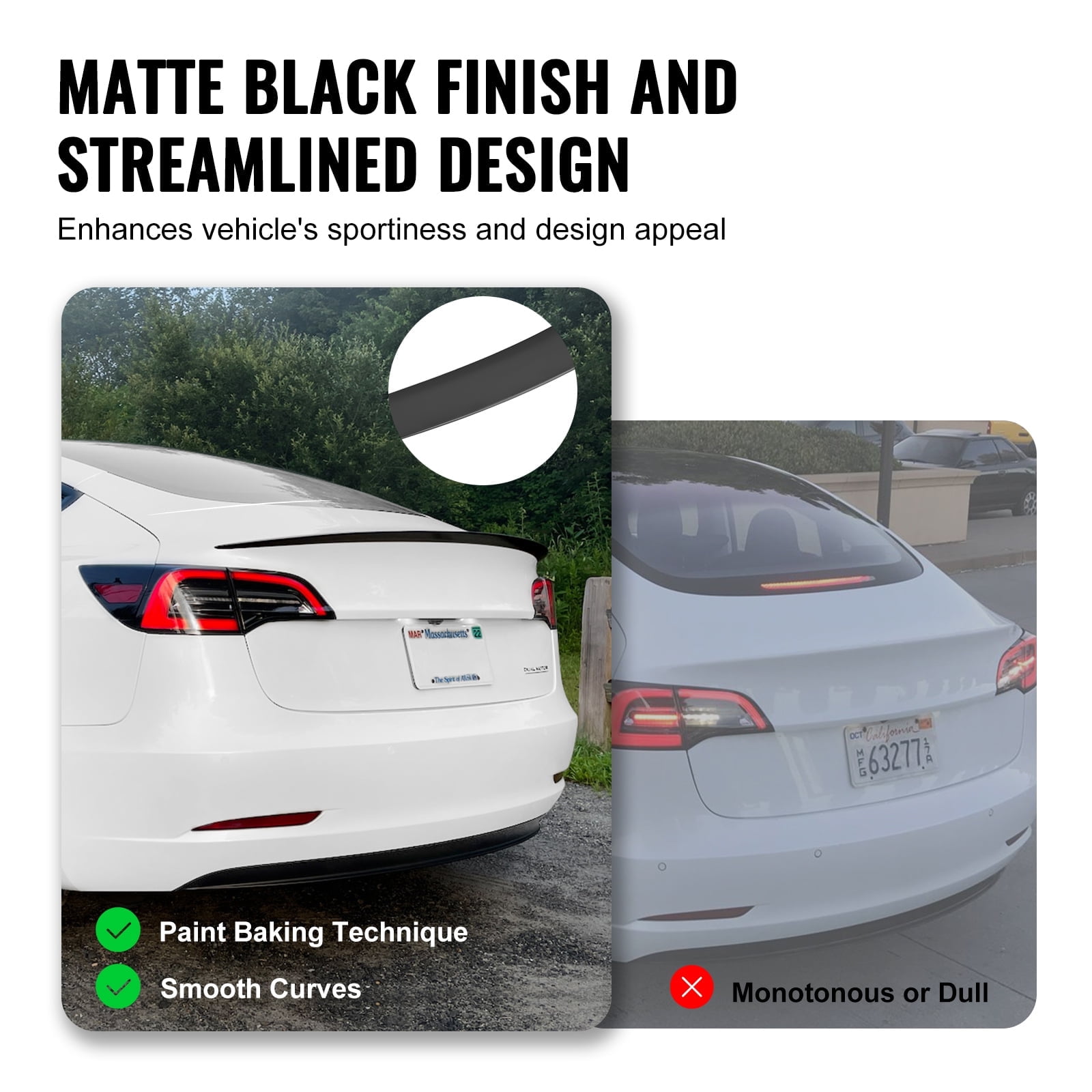 KFFKFF Rear Spoiler 48.2'' GT Style Trunk Wing Compatible with Tesla Model 3