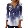 thumbnail image 2 of Hauts à Manches 3/4 Swing T-Shirt Tops à Manches d'Été Tunique Lavable Longue Durée Plissée devant Col en V Chemisier Femme Chic Vêtements Violet-Rouge, 2 of 4
