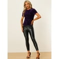 thumbnail image 4 of Blusa de fiesta de manga corta con cuello redondo y lentejuelas de terciopelo para mujer Púrpura profundo XS, 4 of 6