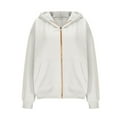 thumbnail image 6 of Otntypg Full Zip up Hoodie Jackets for Women Fall Winter Fashion Outfits Casual Long Sleeve Hooded Pullover Sweatshirts Loose Fit Casual Athletic Tees Shirt Jacket with Pockets White M, 6 of 8