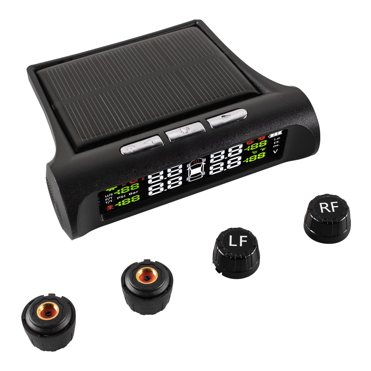 GoldCherry Solar Power Tire Pressure Monitoring System Wireless TPMS Monitor with 4 External