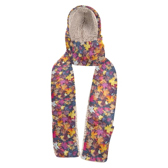BZSMCE Warm Fleece Hood Scarf Wrap Autumn Tapestry Pattern