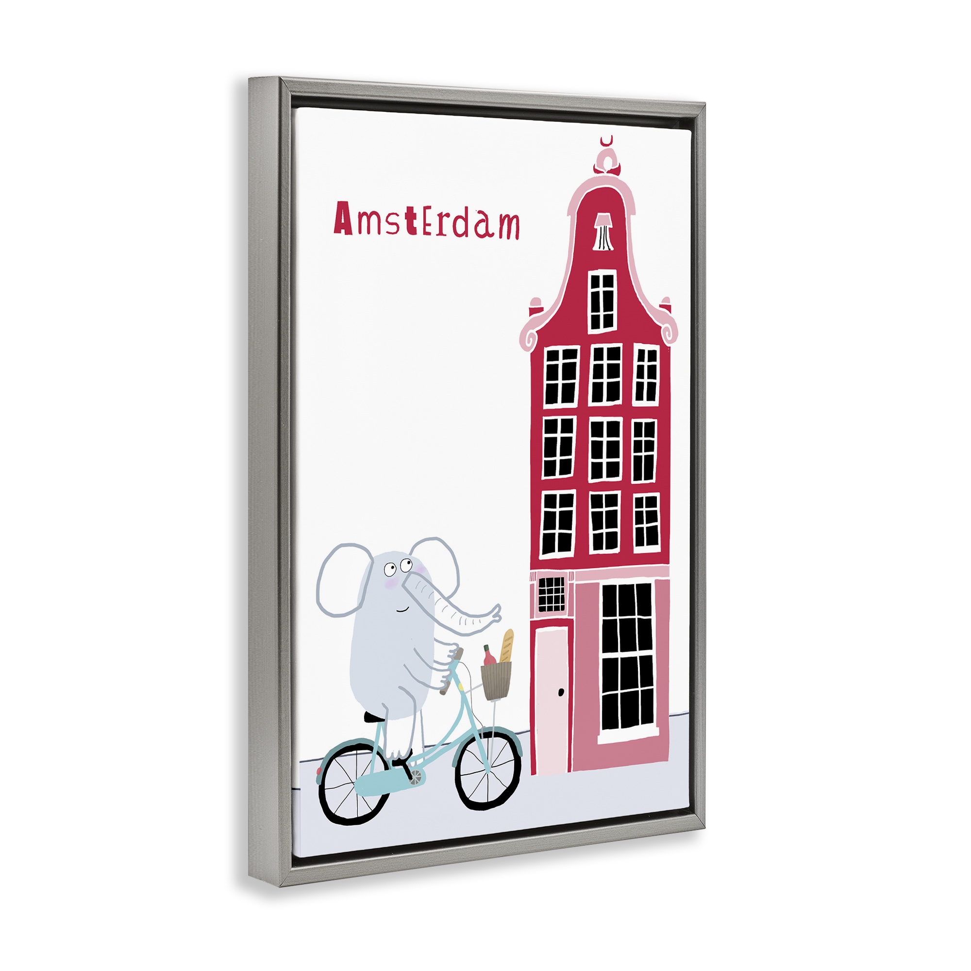 Elephant & Amsterdam Building Gray Framed Floater Canvas Wall Art, design by Carla Daly