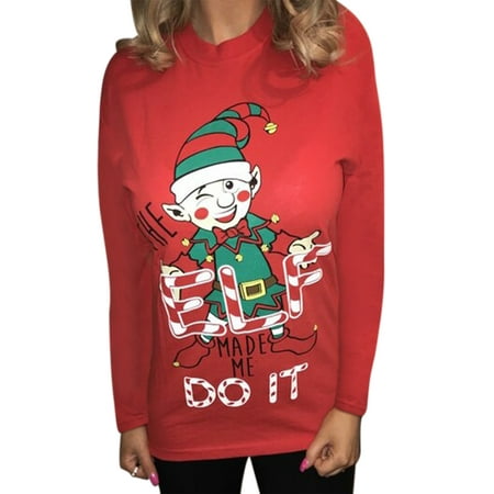 Ugliest Christmas Jumpers Mens Womens Long Sleeve Adults Unisex Novelty Christmas Xmas Festive T-shirt Top Ladies Santa Reindeer Snowman Print Holiday Party Funny Jumper Pullover Shirt Tops Blouse ()