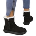 thumbnail image 2 of Womens Snow Boots Zipper Up Plush Fleece Line Suede Upper Thick Bottom Solid Color Non Slip Winter Ankle Boots Round Toe Flat Soled Short Tube Plus Velvet Thickened Warm Boots Black, 2 of 7