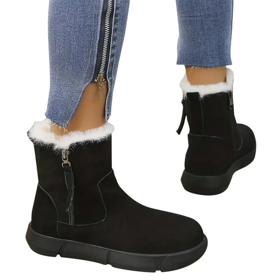 POROPL Womens Snow Boots Ankle Flat Fleece Warm Shoes,Boots for Women Size 5.5