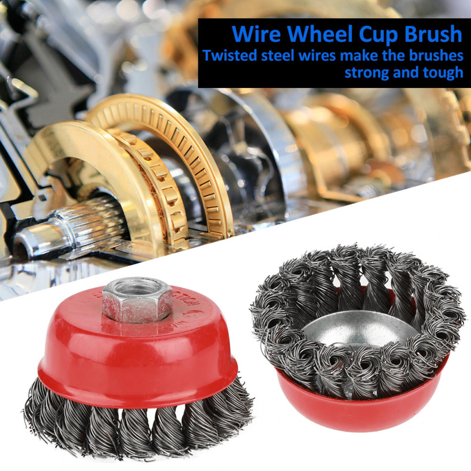 Knot Wire Wheel Brush 4Pcs Rotary Twist Knot Flat Cup Brush Steel Wire Wheel Brush Set 2Pcs 3 Inch Wire Cup Brush & 2Pcs 4 Inch Wire Flat Brush for Angle Grinder Rust Paint Removal