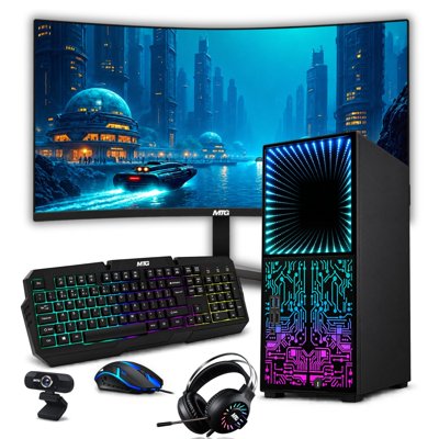 TechMagnet Horizon+ RGB Gaming PC, Core i7 8th Gen, 32GB RAM, 1TB SSD, GTX 1660 Super, 27" Curved Monitor, RGB Keyboard Mouse, Headset, Webcam, Wi-Fi, Win 11