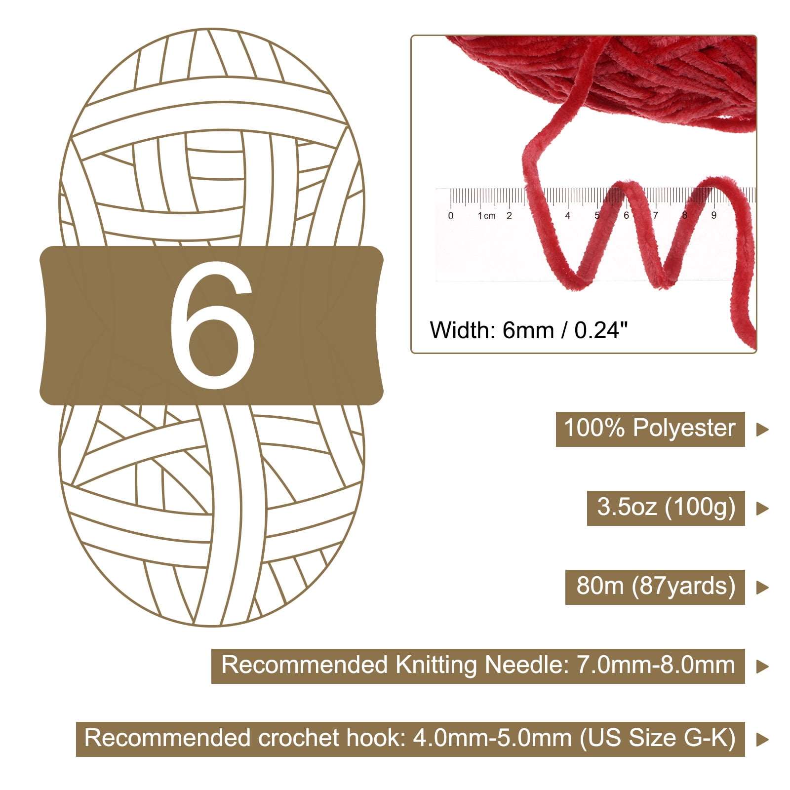 Uxcell 4pcs Velvet Yarn Soft Chenille Yarn 4x100g/14.1oz (347yds) Fluffy Yarn for Knitting Crochet Blanket Red