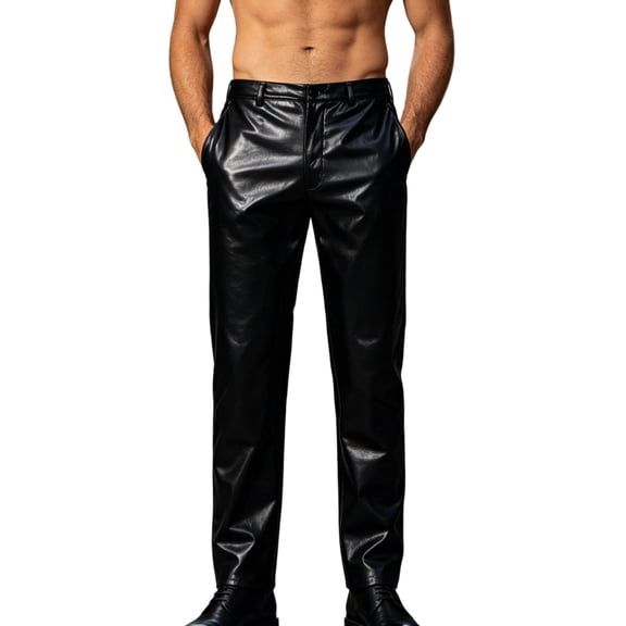 StSilkitty Mens Leather Pants Elastic Waist Straight Leg Pants with Pockets Lightweight Comfy Fashion Trousers
