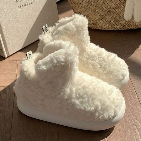 

CoCopeanut Thickened Plush for Warmth Household Snow Boots Cotton Women Slippers Home Boots Simple Solid Color Winter Couple Shoes