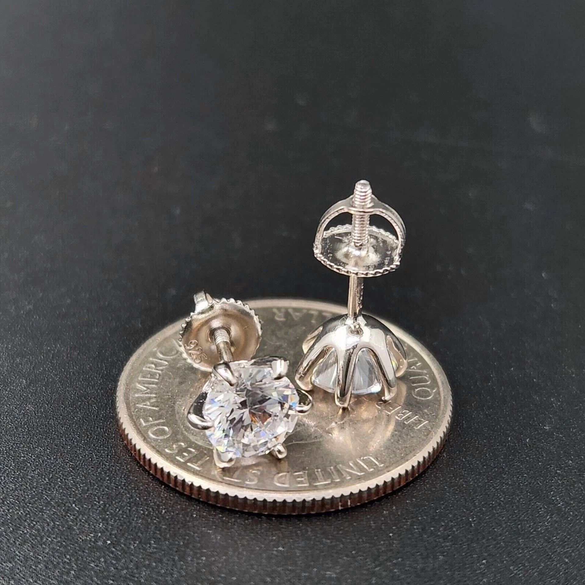 2ct Round Screw Back Moissanite 6Prong Stud Earrings Real Solid 925 Silver