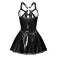 thumbnail image 4 of Choomomo Women Shiny Leather Dress Floral Lace Trim A-line Dress for Night Out Club Raves Party Black 3XL, 4 of 5
