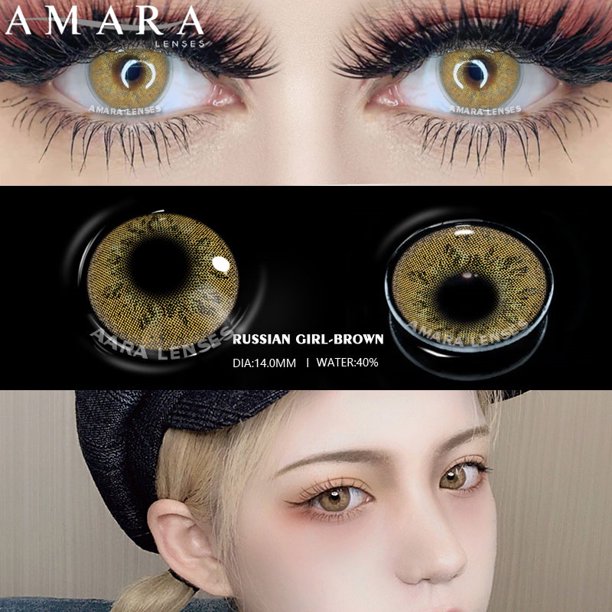 AMARA - 1 par de lentes de contacto de color brillante de 3 tonos para ojos cosméticos lentes de ojos de color