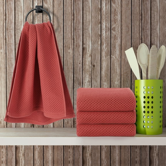 PiccoCasa Cotton Soft Waffle Weave Kitchen Dish Towels 4PCS 13"x27" Brick Red