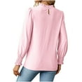 thumbnail image 4 of RYRJJ Womens Fall Long Sleeve T Shirts Blouses Lace Crochet Frill Mock Neck Tops Dressy Casual Tunic Tops with Smocked Cuffs(Light Pink,XXL), 4 of 4