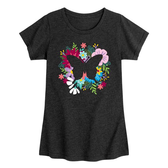 Instant Message - Negative Space Butterfly - Youth Girls Fitted Short Sleeve T-Shirt
