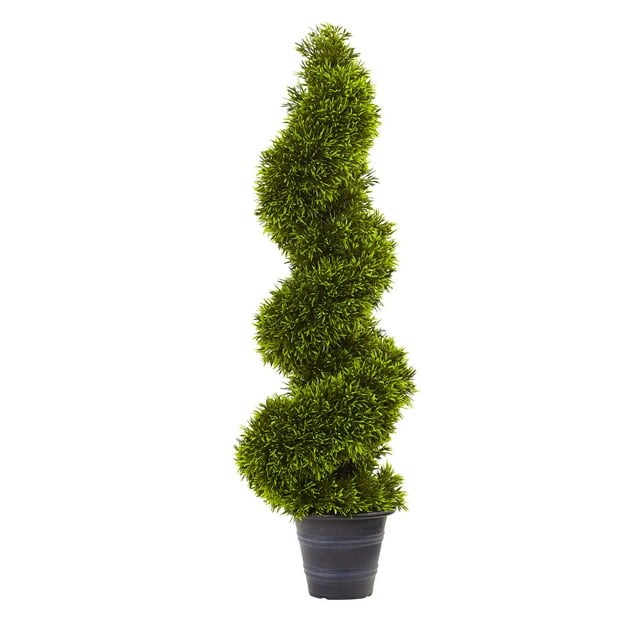 Nearly Natural 3Ft. Grass Spiral Topiary With Deco Planter Green