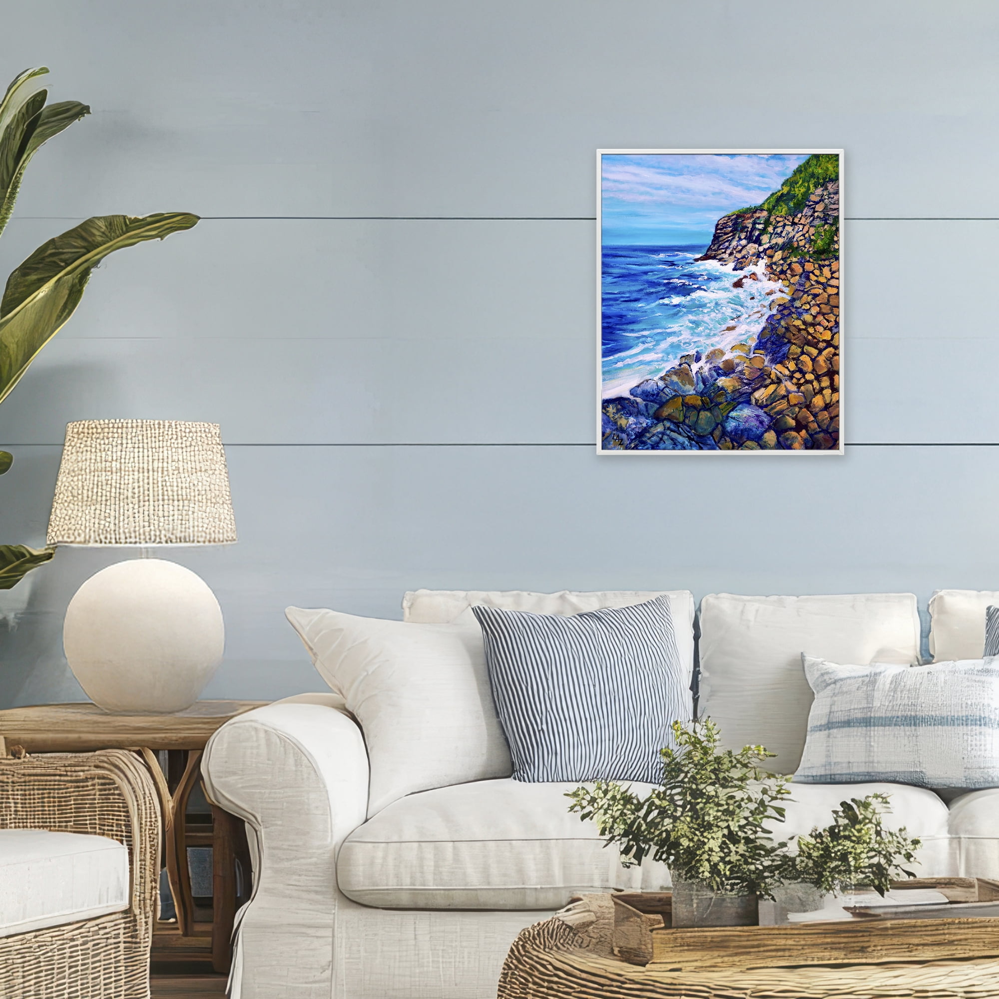 Stupell Industries Cliffside Ocean Spray White Framed Giclee Art, design by Lee Ann Zirbes