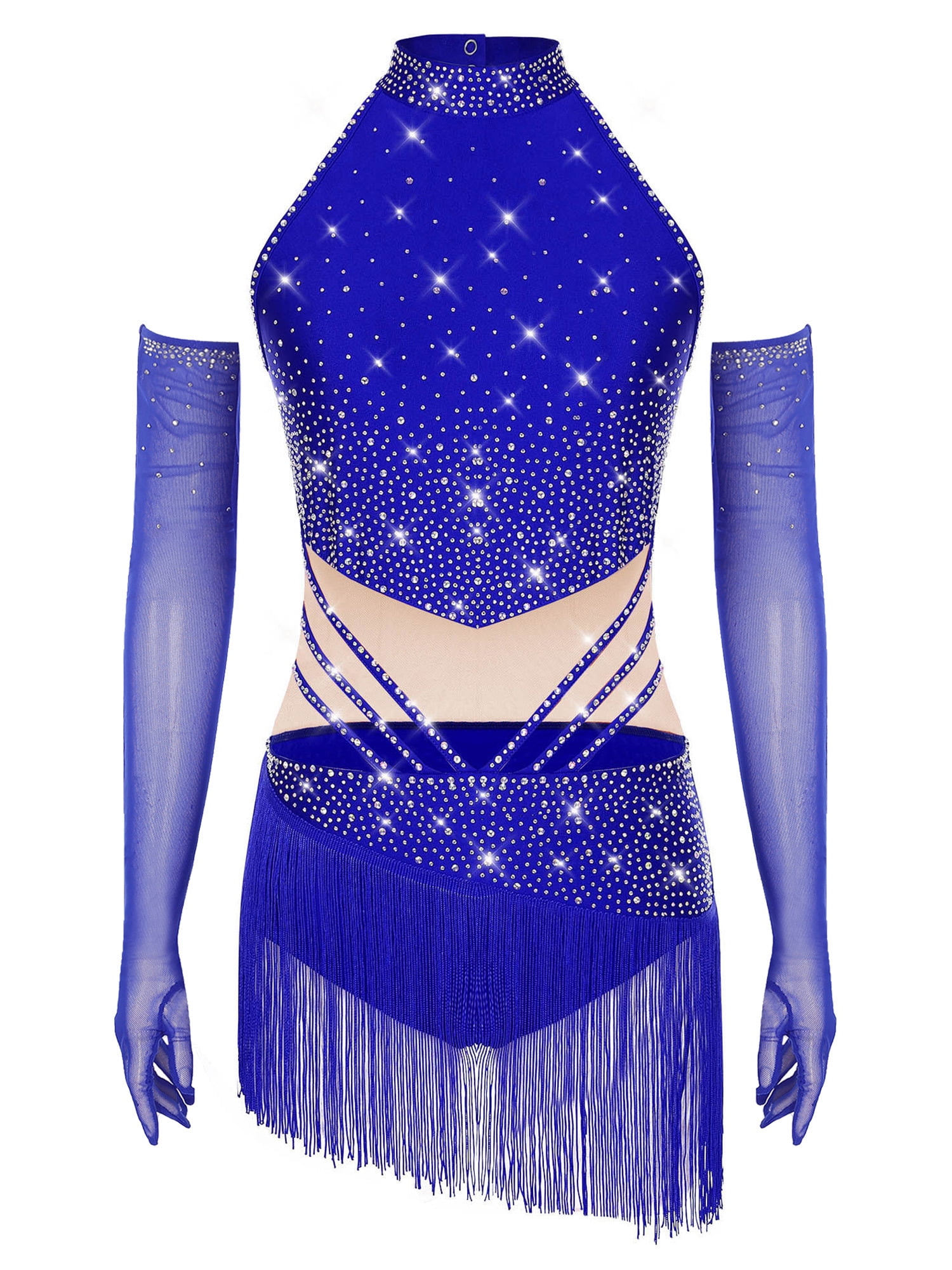 CHICTRY Latin Dance Dress for Women Tassels Halter Neck