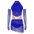 thumbnail image 1 of Aiihoo Robe de Danse Latine à Franges pour Femmes Jazz Tango Rumba Justaucorps de Gymnastique avec Gants Bleu Royal S, 1 of 7