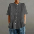 thumbnail image 6 of hotojiny Tops for Women Trendy Half Sleeve Pleated Peplum Linen Shirts Oversized Loose Fit Button Down Cotton Summer Tops, 6 of 6