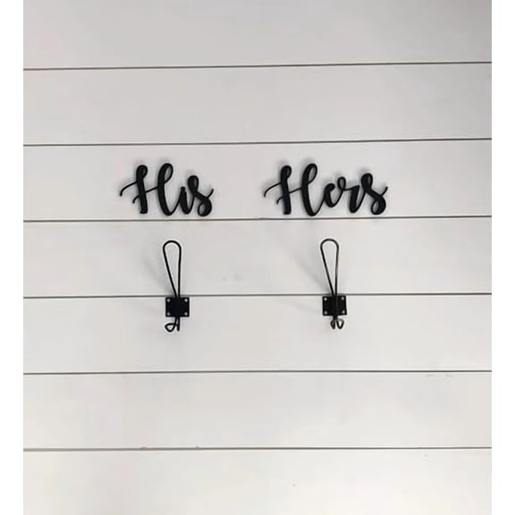 His and Hers Sign Wall Decor,Wooden Letters Towel Rack Wall Decor,Towel Hooks Sign for Bathroom Kitchen Bedroom Decor