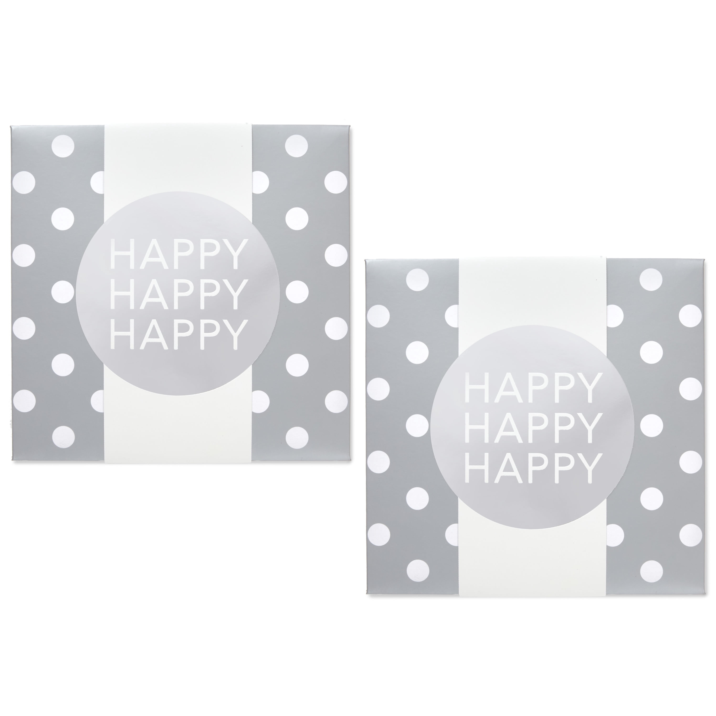 Hallmark 8" Medium Gift Box Set with Wrap Bands (Pack of 2: Silver and White, "Happy") for Christmas, Hanukkah, Weddings, Valentine's Day, Birthdays