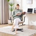 thumbnail image 3 of EYYTHUNG Home Office Desk Chair No Wheels with Arms, Crossleg Adjustable Stationary Ergonomic Office Swivel Working Computer Chair, Cream White, 3 of 7