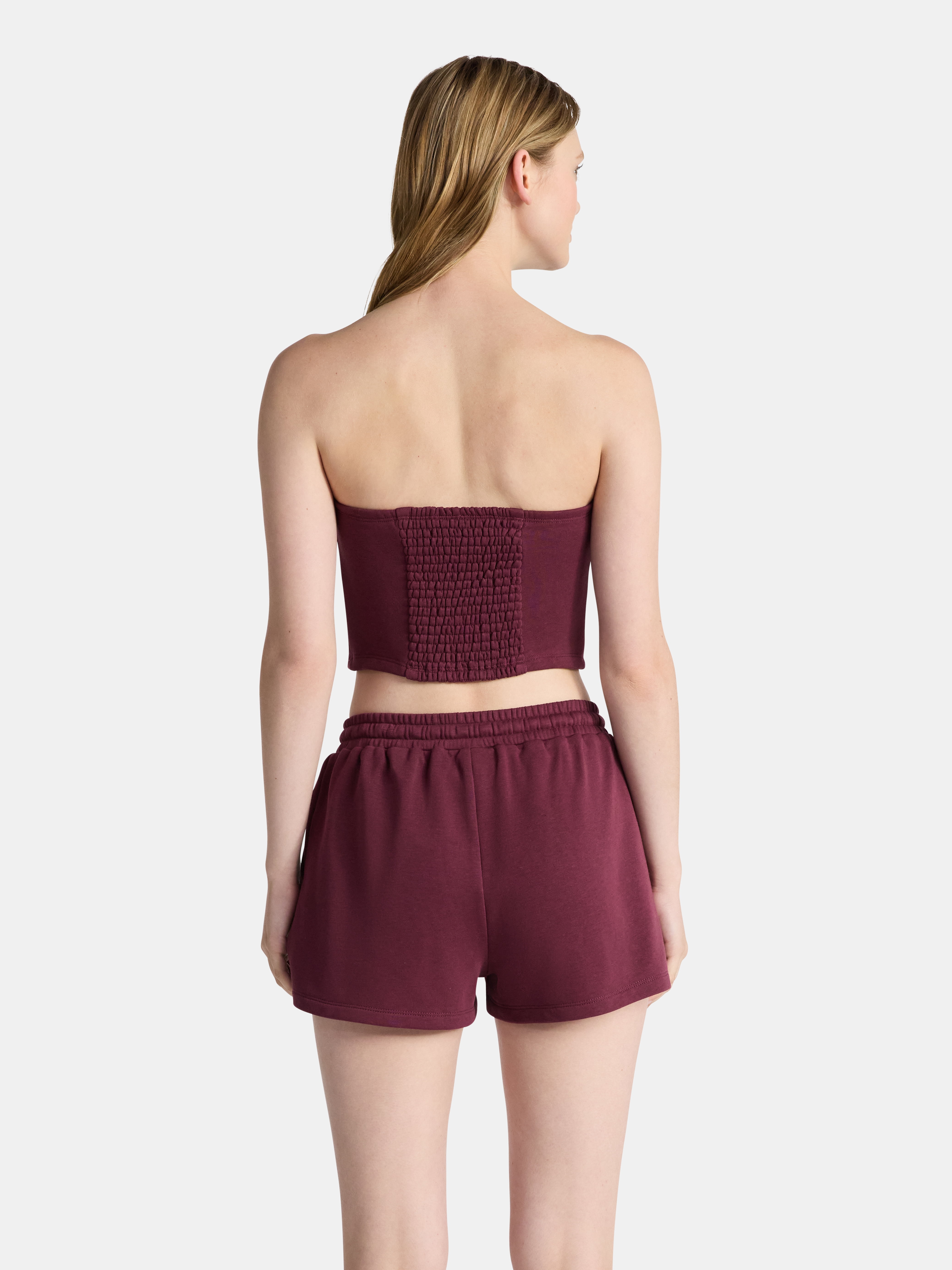 No Boundaries French Terry Tube Top and Shorts Set, 2-Piece, Women's