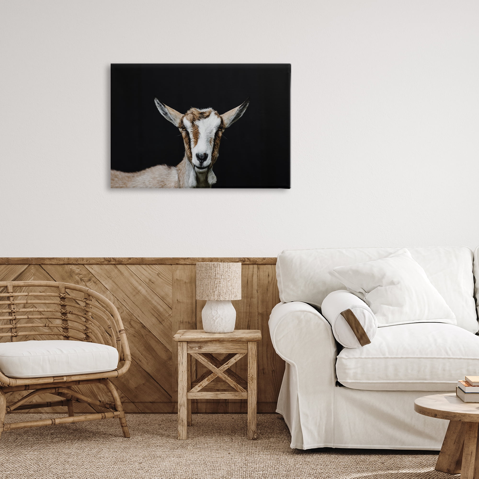 Goat Face over Black Canvas Wall Art, design by Amy Carroll