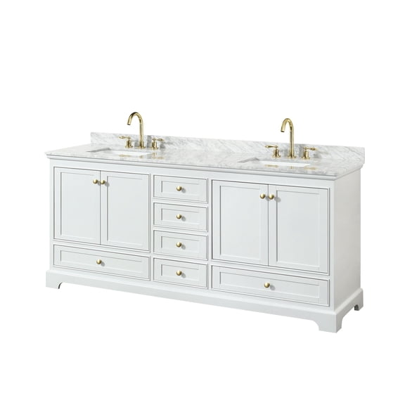 Wyndham Collection Deborah 80" Wood & Metal Double Bathroom Vanity in White/Gold
