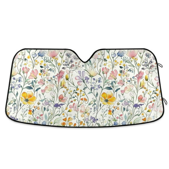 Yayeee Car Windshield Sun Shade Universal Fit Front Visor Protector, Watercolor Wildflowers