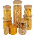 thumbnail image 1 of Tarros de cristal para almacenar alimentos, pack de 7 recipientes de cocina con tapas herméticas de bambú para pasta, galletas, frutos secos, café en grano, cereales, juego de botes para harina, 1 of 4