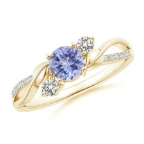 ANGARA Natural Tanzanite and Diamond Twisted Vine Ring in 14K Yellow Gold for Women (Size-5mm) | December Birthstone, Birthday, Anniversary, Jewelry Gift for Women | Natural Tanzanite Ring