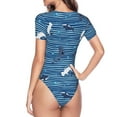thumbnail image 4 of The Xecao Sharks on White Blue Striped Women's Crew Neck Body Suit, a short-sleeved bodysuit and basic swimsuit, both comfort and style for dating and daily life, 4 of 9