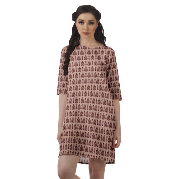 Moomaya Scoop Neck Moss Georgette Shift Party Dress For Women 3/4 Sleeve Dress