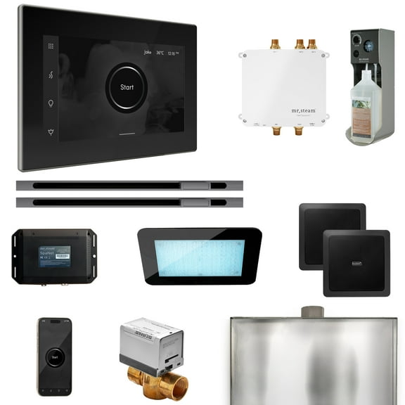 Mr Steam Bliss Max Steam Shower Pkg w/iSteamX Control and Linear Steamhead in Black Brilliant Black