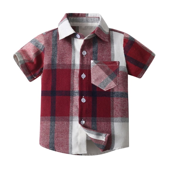 Nilvkv Boys Short Sleeve Button Down Shirt, Boys Button Down Shirt, Kids Checked Print Short Sleeve Collared Button Front Shirt Casual Red 9-10 Years