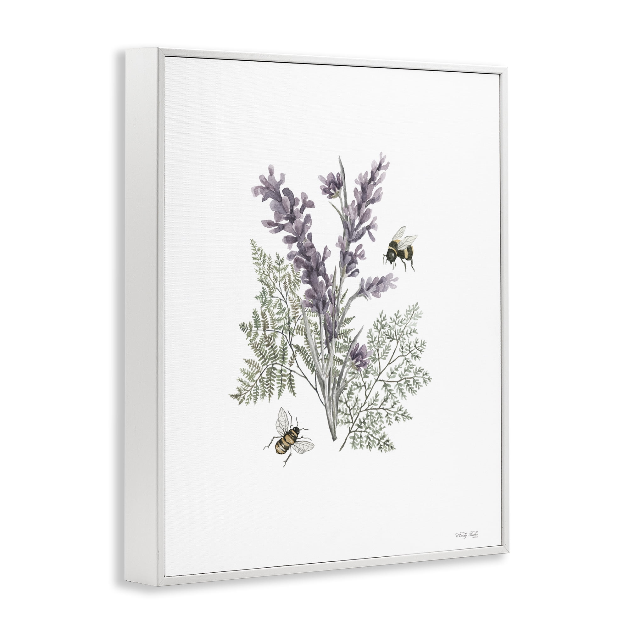 Stupell Industries Bumble Bees & Lavender Animals & Insects Painting White Framed Art Print Wall Art, 11 x 14