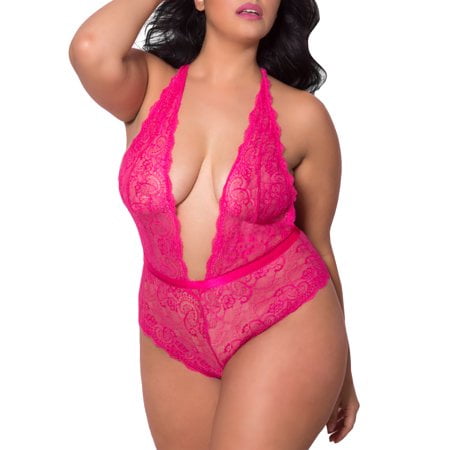 

Women s Sexy lingerie Plunging Lace Halter Back Bodysuit