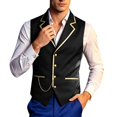 thumbnail image 2 of LEKWK Mens Victorian Vest Vintage Prince Costume Renaissance Gothic Gold Trim Chain Waistcoat Costume Cosplay Halloween Themed Party Fancy Dress, 2 of 9