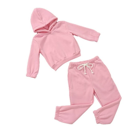 

Toddler Kids Girls Tracksuits Set Solid Color Crewneck Long Sleeve Sweatshirts Elastic Waistband Pants Two Piece Autumn Winter thickened Keep Warm Cashmere Hoodie Sports Suit 1-7 Years