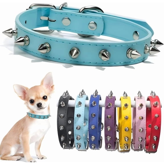 Spiked Dog Collar for Small Dogs PU Leather Spike Puppy Collar Anti Bite Rivet Studded Cat Collar for Kittens Extra Small Medium Pets Like Chihuahua Pug Pit Bull Bulldog 1Pack