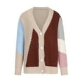 thumbnail image 2 of GuangCheng Women's Color Block Cardigan Sweaters V Neck Button Open Front Knit Outerwear Coats, 2 of 5