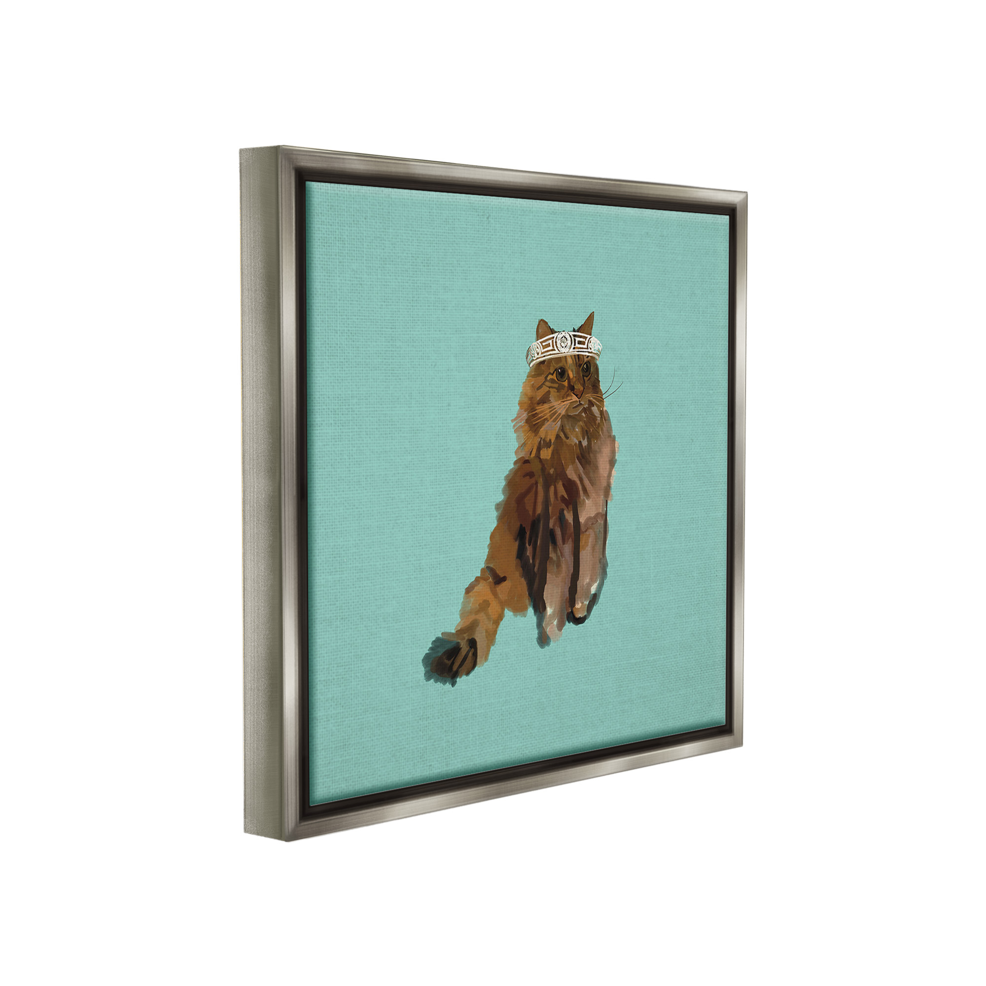 Stupell Industries Royal Cat in Crown Animals & Insects Painting Gray Floater Framed Canvas Art Print Wall Art, 18 x 18