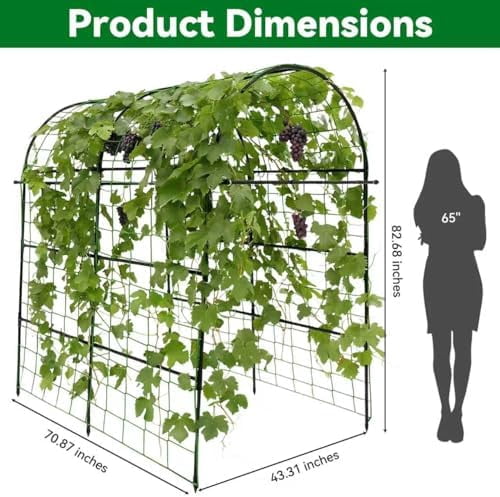 Garden Arch Trellis for Climbing Plants Outdoor - 83" H*71" W*43" L Large Rustproof Garden Trellis, Heavy Duty Grape Trellis, Tunnel Trellis for Melons, Pumpkins, Cucumbers, Peas(Black)